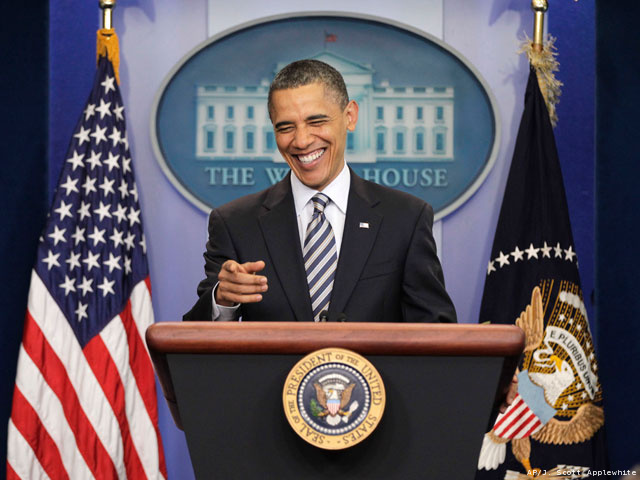 President Barack Obama gestures while speaking to reporters about the controversy over his birth certificate